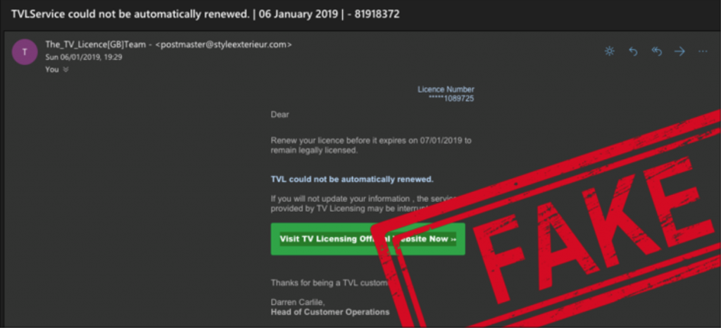 fake tv licensing email