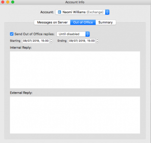 Mac mail set out of office