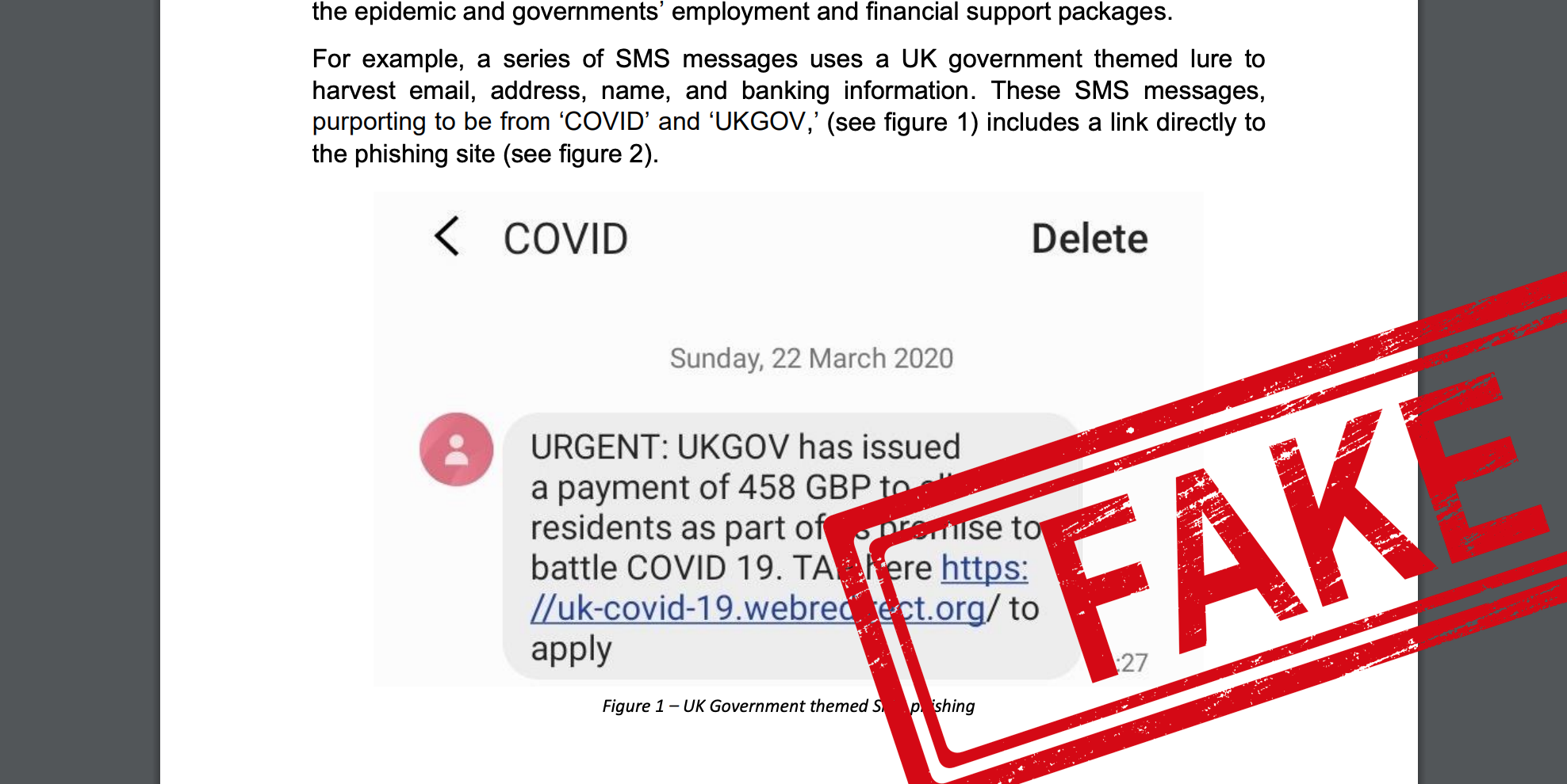 covid-19 scam sms phishing example