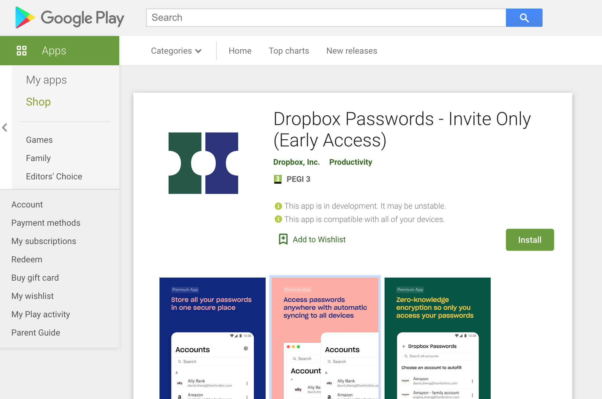 dropbox password manager google play