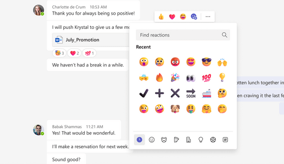 emoji reactions teams
